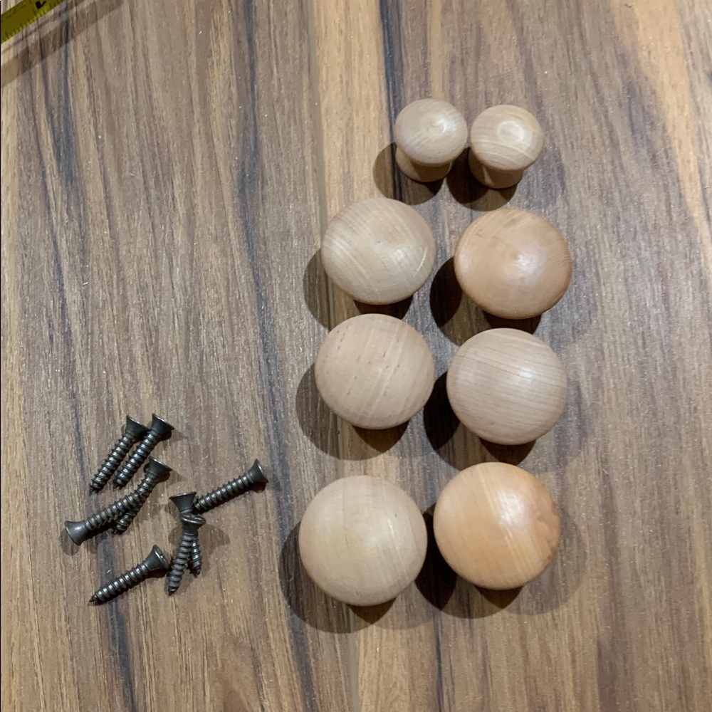 Vintage Wooden drawer pulls 6 - 1.5”, 2 - 1” unstained raw wood